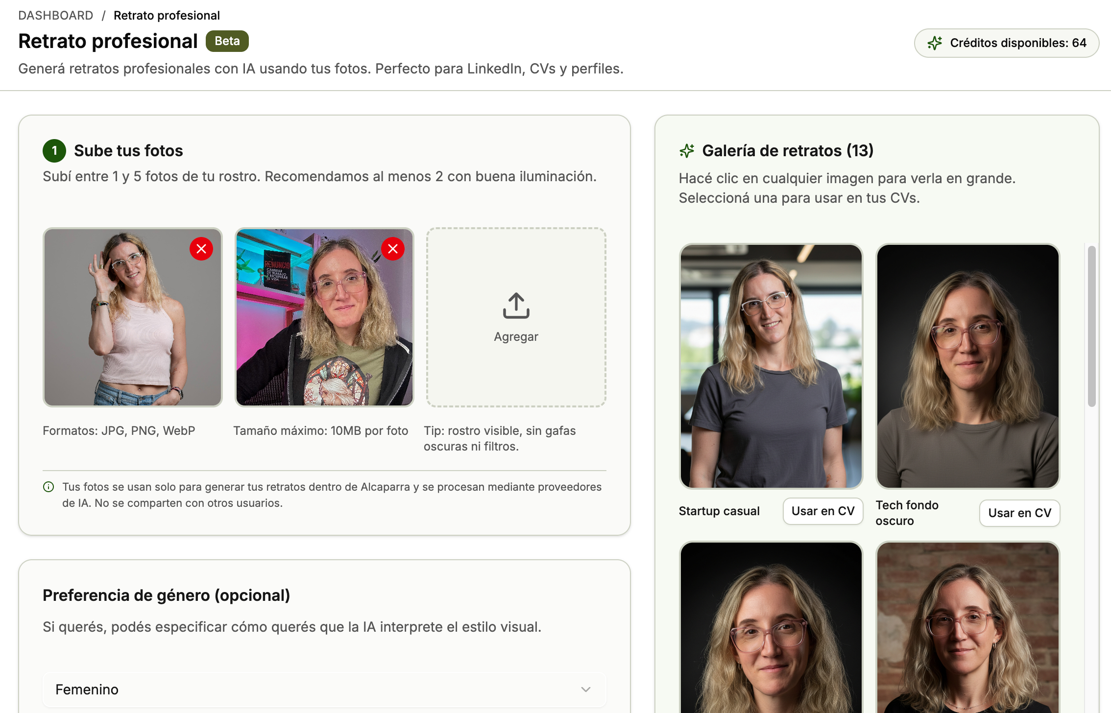Editor para convertir fotos en retratos IA para CV de Alcaparra