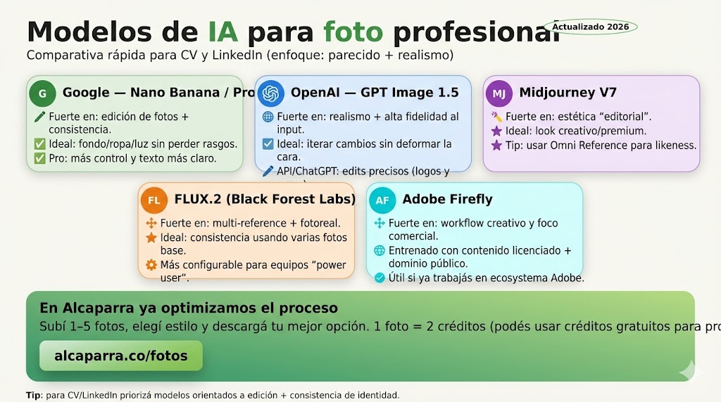 Infografía mostrando los diferentes modelos IA para generar retratos para CV